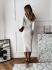 Spring Women's Dress Long Sleeve V Neck Low Cut Thread Tight Party Khaki Basic Long Skirt