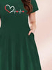 Women's Four Seasons Love at First Sight Heartbeat Printed Casual Loose Black Short Sleeved Large Short Skirt Dress
