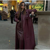 Street Pu Leather Women Long Coat Y2K Solid Belt Lapel Pocket Full Sleeve Female Jacket Autumn Winter Lady Outwear
