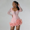 Party Dresses Beading Diamond Long Sleeves Ruffles for women Shiny Elegant Wedding Guest Gown Occasion Celebrate Birthday