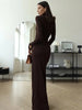 Turtleneck Thigh High Split Sexy Maxi Dress For Women Long Sleeve Draped Bandage Bodycon Club Long Dress