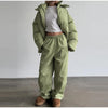 Striped Cotton Jacket Two‑piece Set Women Hooded Zip‑up Coat Wide‑leg Pants Suit Autumn Winter Daily Commute Outfit