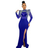 Women Mesh See Through Long Sleeve Diamonds Rhinestones Mermaid Long Dress Fall Evening Sexy Party Dresses Vestidos