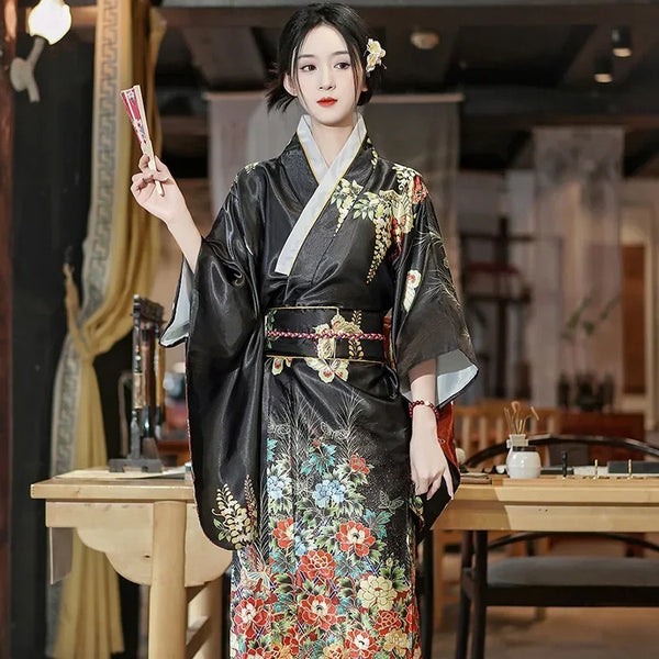 Kimono Women Sexy Yukata Evening Dress Japanese Cosplay Costume Floral One Size