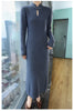 Women' 100%Pure Mink Cashmere Dress Stand-Up Collar Buckle Slim Knit Long Skirt High Waist Over The Knee Bottoming Dress