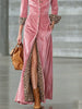 Vintage Women Velvet Shirt Maxi Dress Leopard Print Patchwork Long Sleeve Single Breasted High Slit Elegant Party Long Dresses