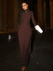 Autumn Elegant High Collar Long Sleeve Ruched Slim Fit Long Dress Women'S Solid Casual Party Club Street Clothes