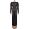 Women O-neck Long Sleeve Mesh Diamonds Rhinestones Long Dress Birthday Bodycon Mermaid Maxi Dresses Vestidos