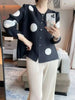 Color Contrast Polka Dot Print Pleated Cardigan Blouse Versatile Shirt Women's Short Coat Spring 2DE391