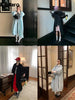 Spring Autumn Long Cute Sweet Thin Blue Trench Coat for Women Bow Lantern Sleeve Loose Casual Chic Overcoat