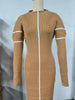 Autumn Women's Elegant Slim Fit O-Neck Long Sleeve Dress High Street Bright Line Decoration Designer Vintage Style
