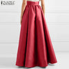 Women Autumn Satin Skirt A-line Floor Length Solid Color High Waist Dress Elegant Vintage Casual Oversized Long Robe