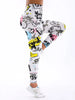 White And Yellow Letter Printed Casual Tight Pants For Women High Elasticity Fitness And Yoga Pants Sexy Nine Point Pencil Pants
