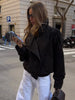 Spring Green Suede Bomber Jacket For Women Vintage Stand Collar Zipper Long Sleeve Coats Lady Street Chic Outerwear