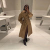 Elegant Double Belt Women Windbreaker Casual Khaki Long Sleeve Lapel Button Female Jacket Autumn Winter Lady Streetwear
