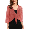 Womens Shiny Sheer Shrug Tie Top Open Front Cardigan Lightweight Knit Top Over Coat