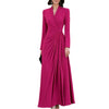 Women V Neck Long Sleeve Maxi Dress Elegant Ruched Waist Wrap Party Evening Gown Formal Cocktail Wedding Guest Dress