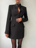 Stand Collar Long Sleeve Women Blazer Dress White Single Breasted Shoulder Pads Dress Winter Skinny Elegant Blazer Dress