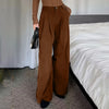 Spring Autumn Loose-Fitting Corduroy Trousers Women's Solid Color Button Pocket Corduroy Wide-Leg Pants Straight Pants