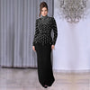Temperament Elegant Party Diamond Pearl Long Bodycon Dress Women O Neck Long Sleeve Glitter Club Evening Black Sheath Maxi Dress