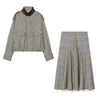 TFAFXY2026 Spring Casual Chic Women Checked Stand Collar Single Breasted Zipper Pockets Jacket Midi Skirt Street Set