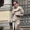 Solid Lapel Lace Up Trench Coat Women Casual Waist Cinching Long Sleeve Loose Short Coats Lady Autumn Daily Commute Street Wear