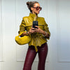 Elegant Lace-Up Women's Pu Leather Jacket Pocket Slim Stand Collar Zippers Lady Coats Autumn Winter Female Street Tops