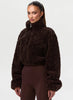 Women Cropped Teddy Fleece Jacket Half Zip High Neck Long Cuff Sleeve Loose Casual Autumn Winter Fuzzy Warm Outerwear