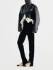 Edgy Faux Leather Cropped Jacket for Women Lapel Snap Button Irregular Pleated Ruffle Hem Long Sleeve Biker Coat