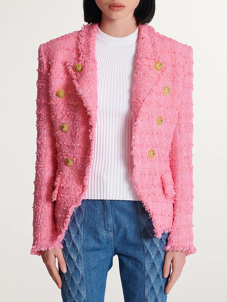 High Street FW Designer Jacket Women's Slim Fitting Tassel Fringed Tweed Blazer
