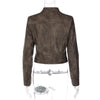 Retro Solid Lace Up Leather Short Jackets Women Chic Lapel V-neck Waist Cinching Cropped Jackets Lady Daily High Street Outwear