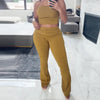 Olive Green Slim Pant Sets Women's Two Pieces Set Crop Off Shoulder Ruffled Tube Top Outfits Mid Waist Flares Trousers Sets