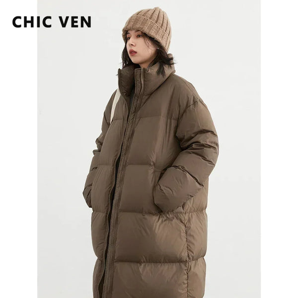 Women Down Coats Long Thick Warm Down Jackets Overcoat White Duck Down Loose Casual Jacket Autumn Winter