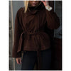 Brown Suede Belt Short Trench Coat Women High Funnel Collar Epaulet Raglan Sleeve Waist Tie Coats Vintage Autumn Commuter Jacket