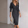Maternity Womens Solid Color Jacquard V-Neck Knit Long Tight Sleeve Dress Belt Pregnancy Winter Women Sweater Clothes