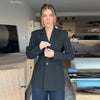 Pinstripe Women's Blazer Coats Back Cut Out Tie Long Sleeve Jackets for Woman Lapel Collar Navy Striped Suit Jacket Office Chic