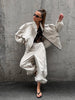 Women Solid Zip Up Two Piece Set High Neck Loose Jacket Wide Leg Track Pants Spring Autumn Casaual Hip Hop Outfit