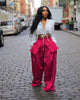 Women detachable pocket Zipper Fly Loose Wide Leg Pants Cargo Streetwear Safari Style Trousers