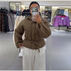 Floral Print Zip Button Stand Collar Quilted Jacket Drawstring Waist Oversized Autumn Women Coat Casual Chic Lady Outerwear