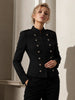 Elegant Women Stand Collar Double Breasted Military Jacket Slim Fit Waist Cropped Blazer Solid Color Lady Outer Coat