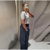 Stitching Blazer Pants Suit Women's Loose Lapel Long Sleeve Coats Wide Leg Trousers Autumn Female Elegant Suit