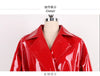 Spring Autumn Long Waterproof Shiny Reflective Black Patent Leather Cocoon Coat Women Sashes Designer Clothes