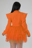 Vintage Women Single Breasted Notched Neck Puff Long Sleeve Mesh Cascading Ruffles Big Swing Blazer Dress Chic Vestidos