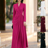 Women V Neck Long Sleeve Maxi Dress Elegant Ruched Waist Wrap Party Evening Gown Formal Cocktail Wedding Guest Dress