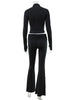 Button Solid Long Sleeve Women Sets Sheath 2 Pieces(Tops+Pants) High Collar Streetwear Sexy Club Female Skinny