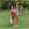 Women Chic Vacation Outfits Leopard Print Sheer Chiffon Shirt Casual Turn-down Collar Mini Dress & Detachable Scarf