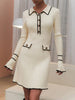 Ruffled Knit Dress Women Autumn Ribbed Contrast Long Sleeve High Waist Lapel Gown Dress Knitwear Ladies Maxi Dress