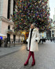 Elegant Faux Fur Collar Coat Women Winter Slim Patchwork Pocket Warm Trench Street Casual Long Faux Fox Fur Outerwear