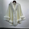 Women 2 Circle Wraps Long Faux Rabbit Fur Cape Poncho Winter Loose Thick Warm Shawl Outerwear Knitted Cloak Overcoat