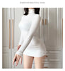 Women Transparent Sexy See Through Mini Dress Korean Outdoor Expose White Sheer Slim Fit Above Knee Longsleeve Crop Skirts
